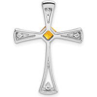 14K White Gold 4mm Square Citrine and Diamond Cross Pendant - 0.33 Carat Total Diamond Weight by Lumare Gioia