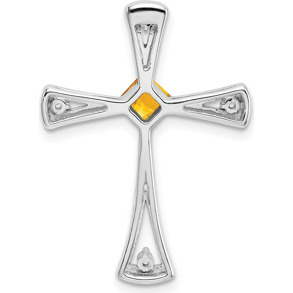 14K White Gold 4mm Square Citrine and Diamond Cross Pendant - 0.33 Carat Total Diamond Weight by Lumare Gioia