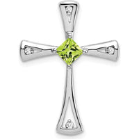 14K White Gold 4mm Square Peridot and Diamond Cross Pendant with Round Diamonds - 0.30 Carat Total Peridot Weight by Lumare Gioia