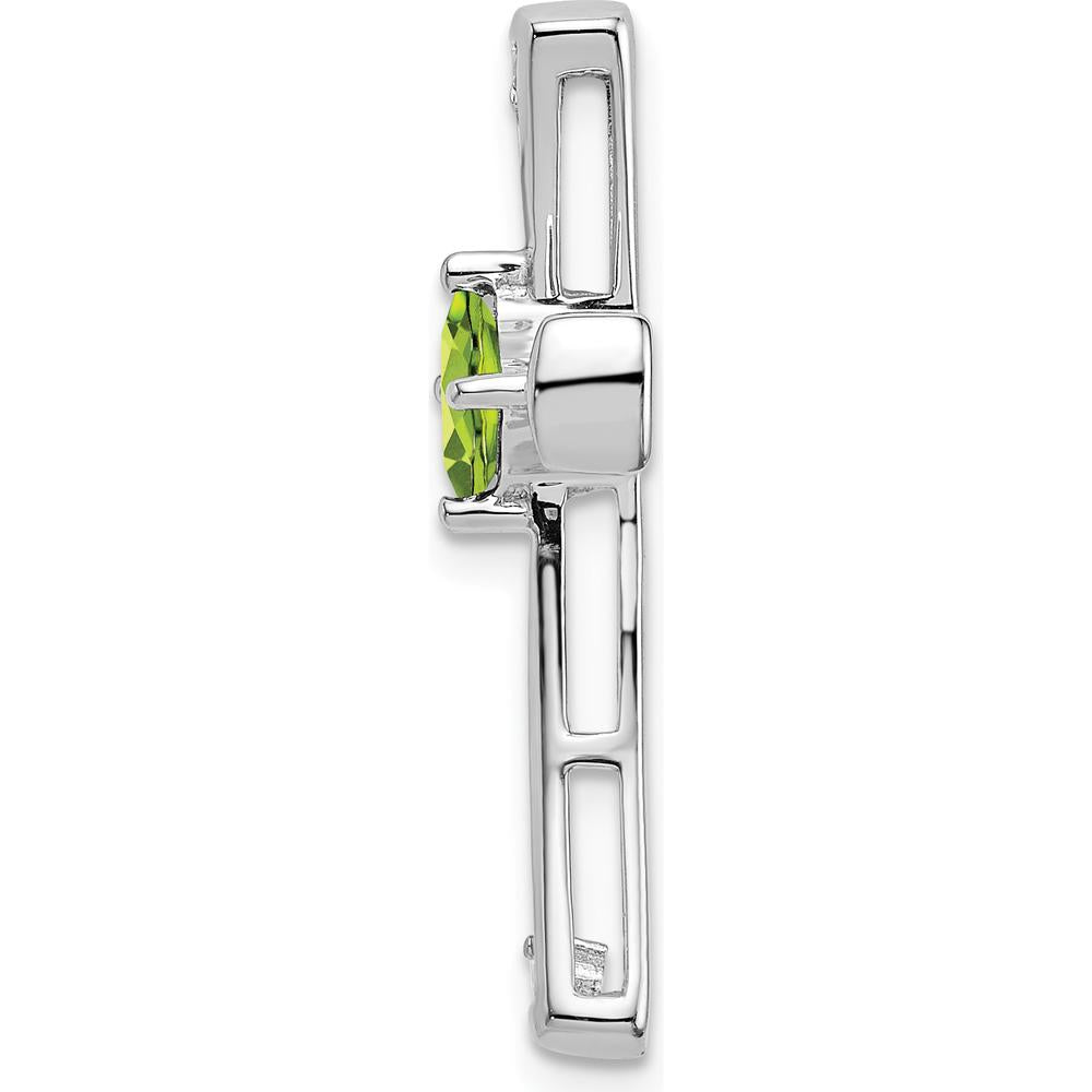14K White Gold 4mm Square Peridot and Diamond Cross Pendant with Round Diamonds - 0.30 Carat Total Peridot Weight by Lumare Gioia