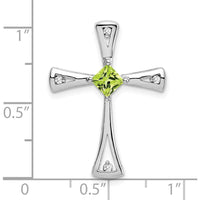 14K White Gold 4mm Square Peridot and Diamond Cross Pendant with Round Diamonds - 0.30 Carat Total Peridot Weight by Lumare Gioia