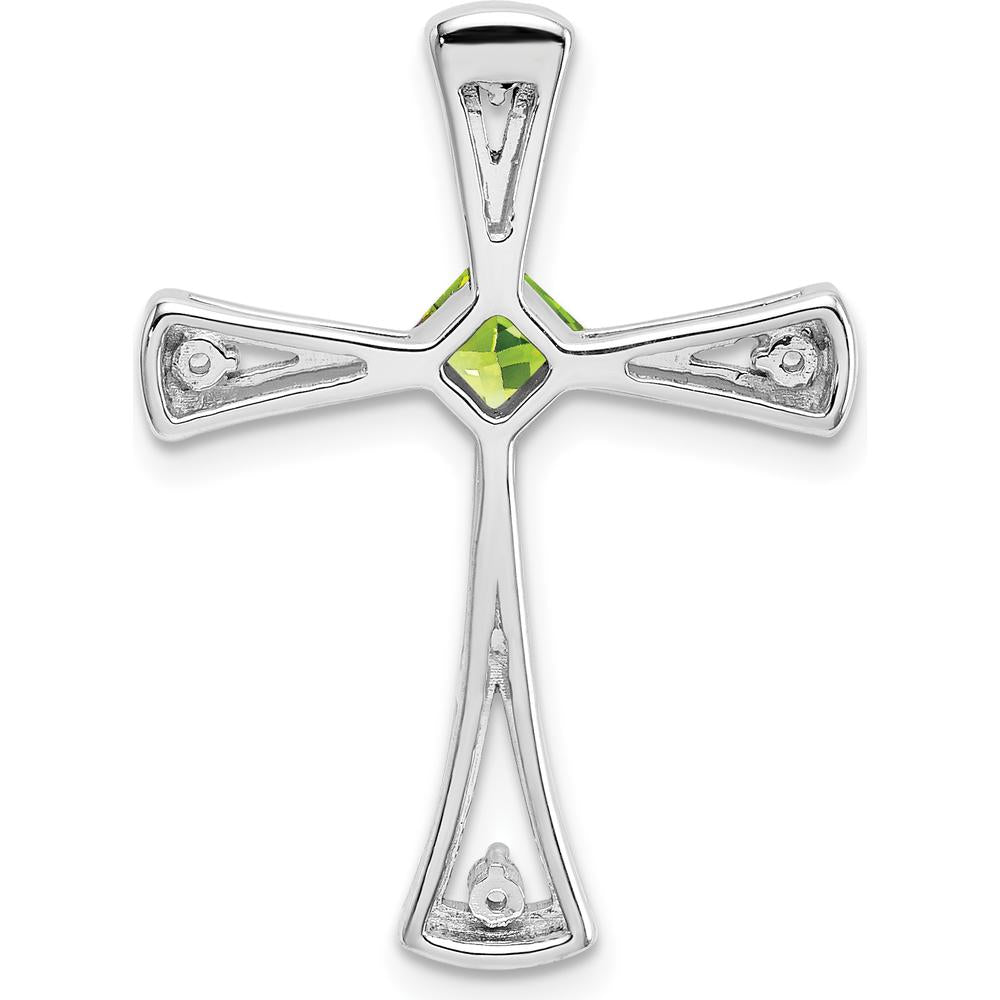 14K White Gold 4mm Square Peridot and Diamond Cross Pendant with Round Diamonds - 0.30 Carat Total Peridot Weight by Lumare Gioia
