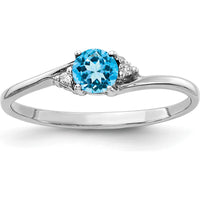 14K White Gold 4mm Swiss Blue Topaz & Diamond Ring - 0.3 Carat Total Blue Topaz Weight by Monteluci Fine Jewelry