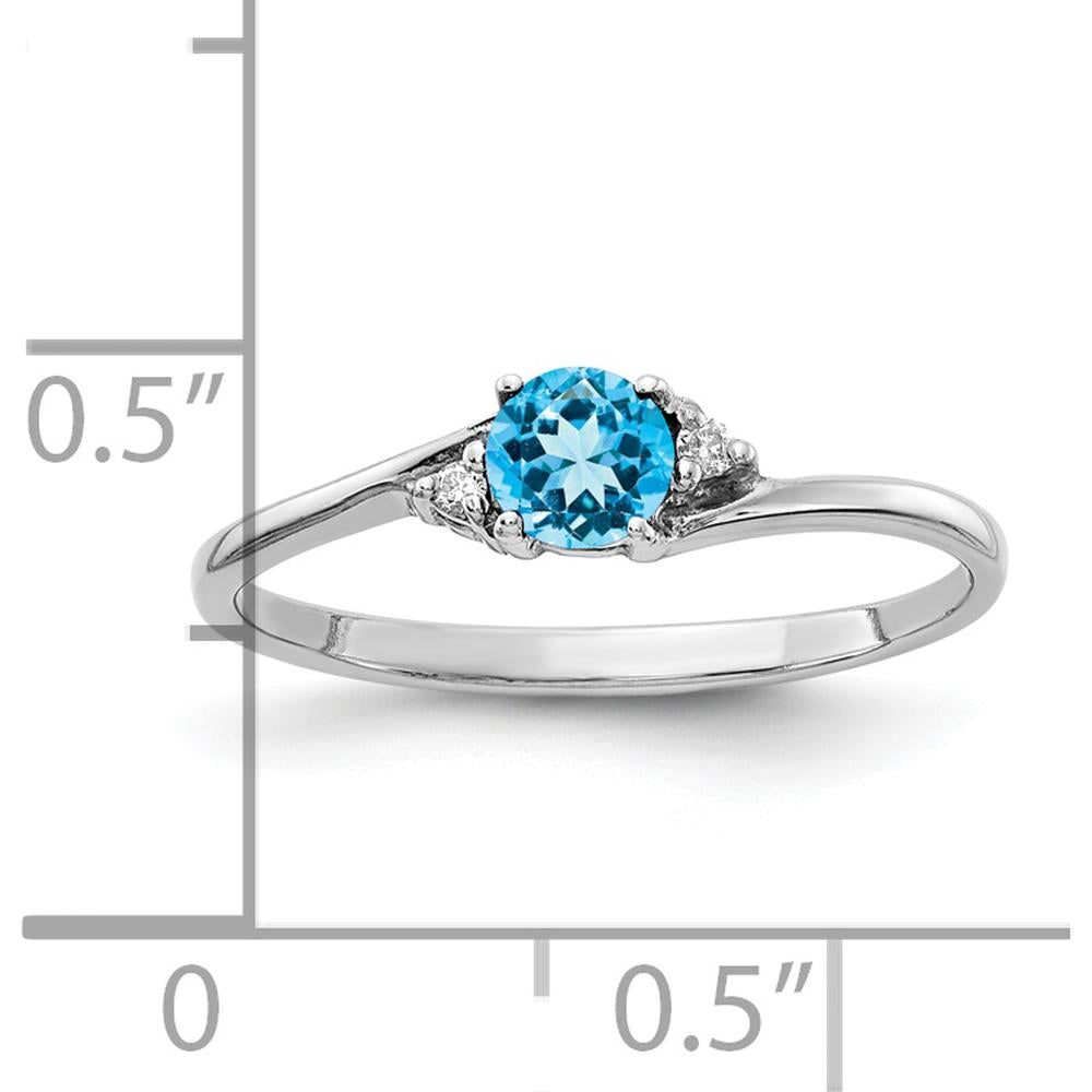 14K White Gold 4mm Swiss Blue Topaz & Diamond Ring - 0.3 Carat Total Blue Topaz Weight by Monteluci Fine Jewelry