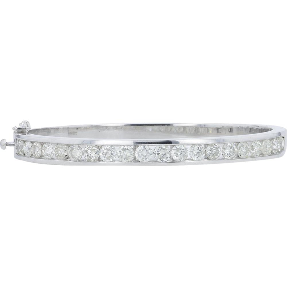 14K White Gold 5.00 Carat Diamond Bangle with Milgrain Detail