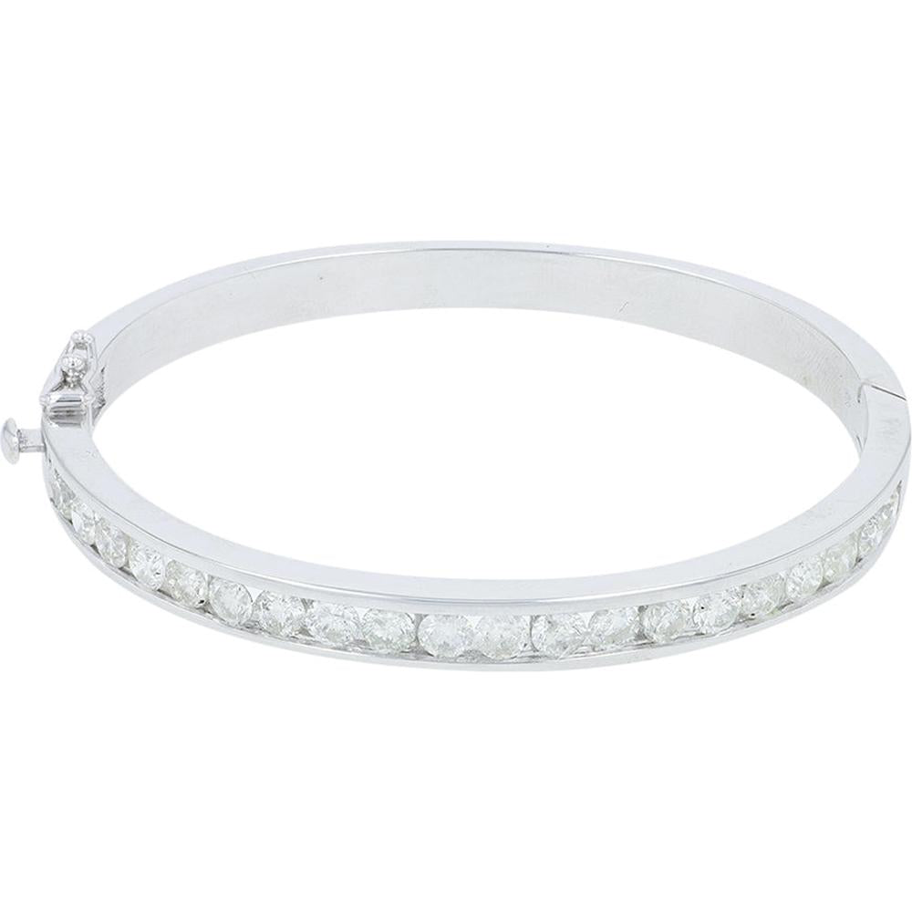 14K White Gold 5.00 Carat Diamond Bangle with Milgrain Detail