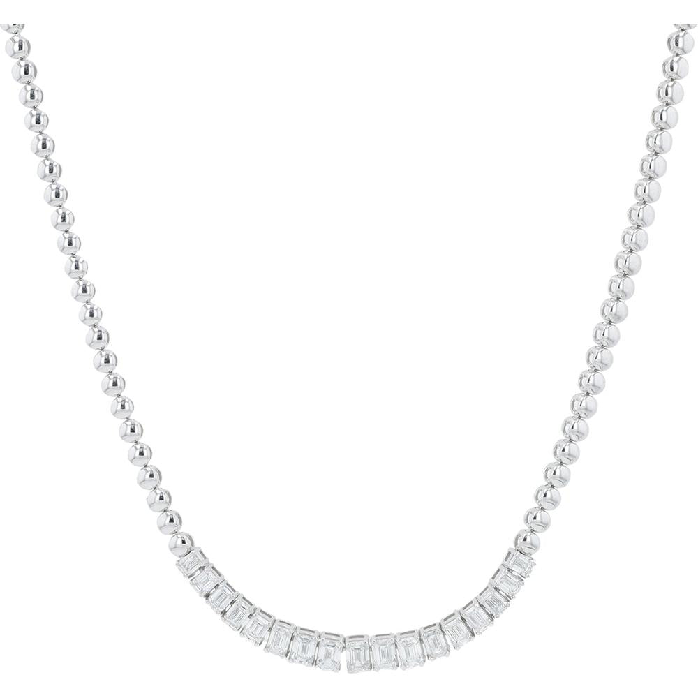 14K White Gold 5.00 Carat Lab Grown Diamond Necklace with Rectangular-Cut Diamonds