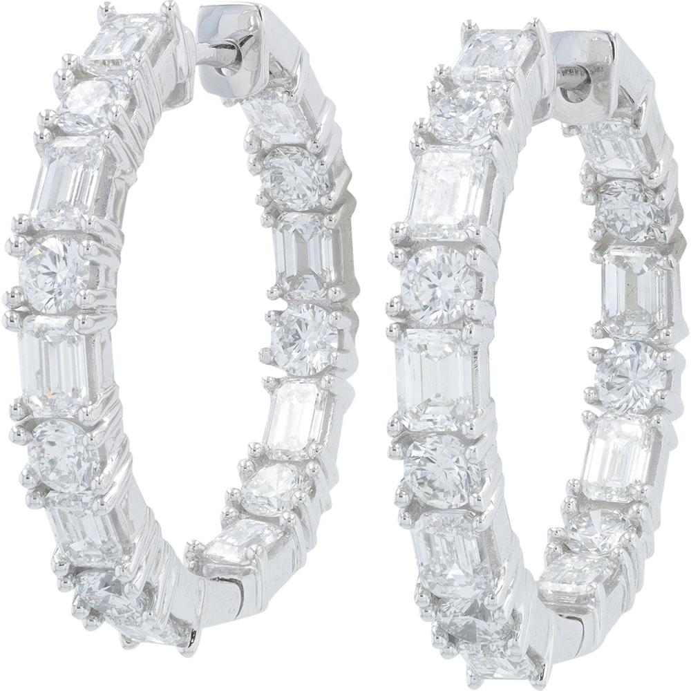 14K White Gold 5.00 Carat Total Weight Lab Grown Diamond Inside - Out Hoop Earrings
