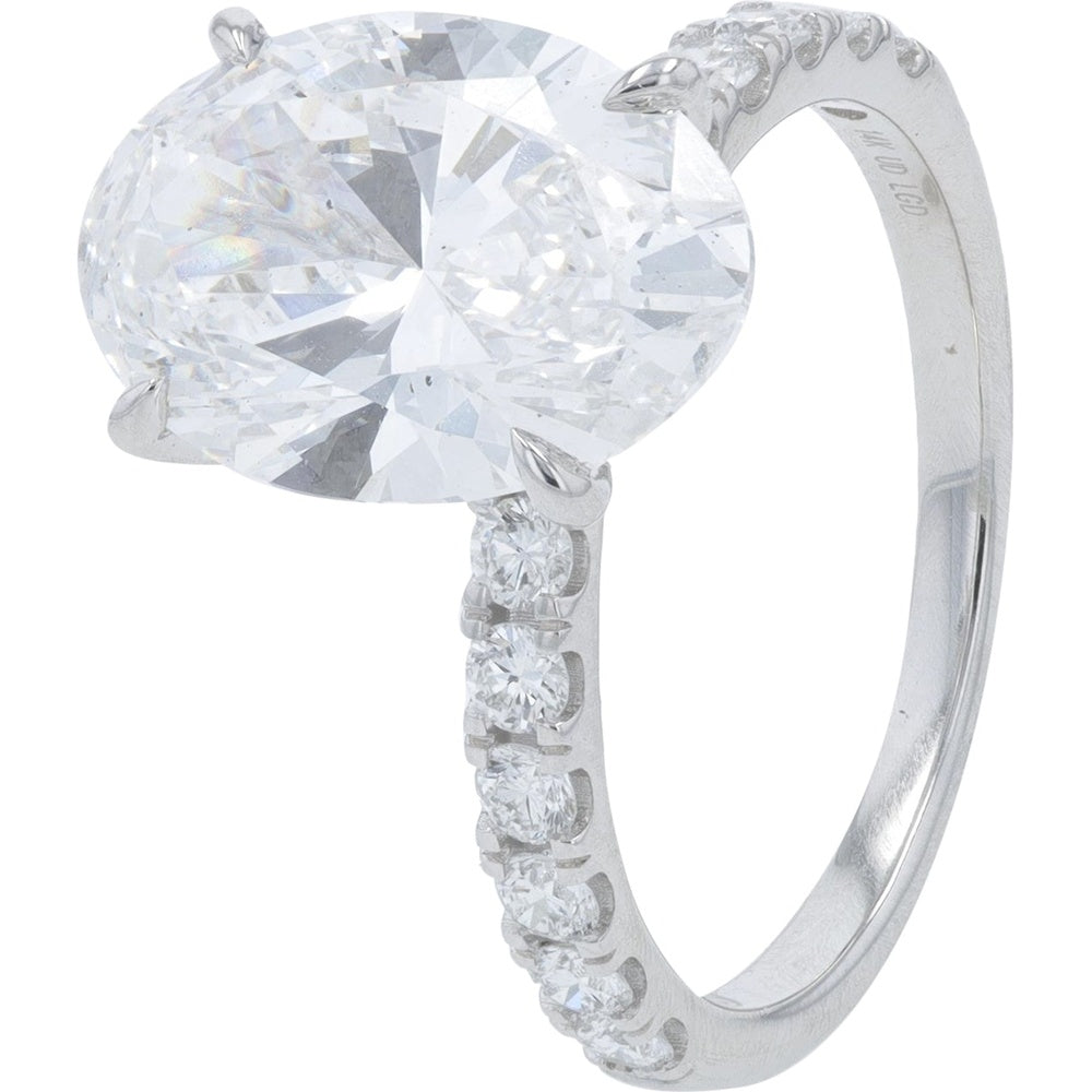 14K White Gold 5.00 Carat Total Weight Oval Lab-Grown Diamond Engagement Ring with Accented Diamond Band