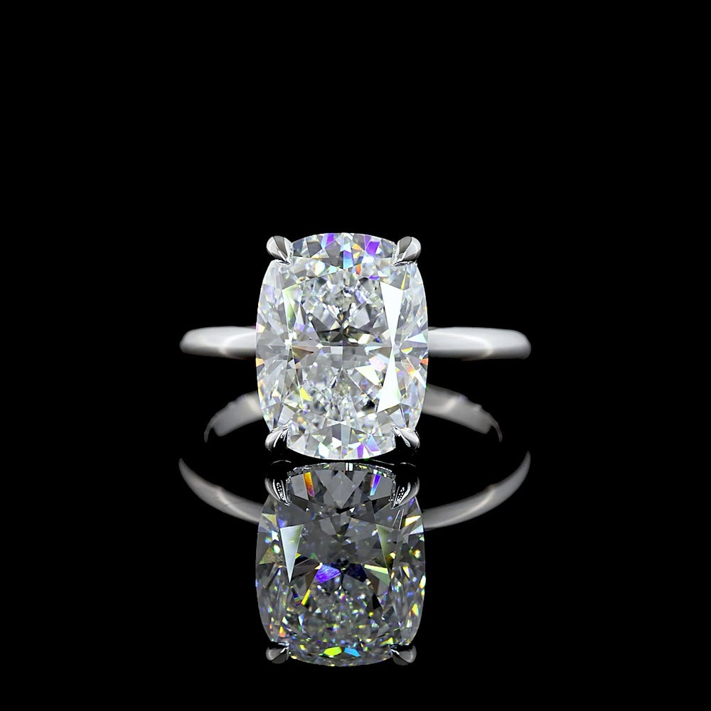 14K White Gold 5.10 Carat Solitaire Ring with Cushion Brilliant Cut Lab Grown Diamond, D VVS2 Clarity, IGI Certified - Covaloro Fine Jewelry