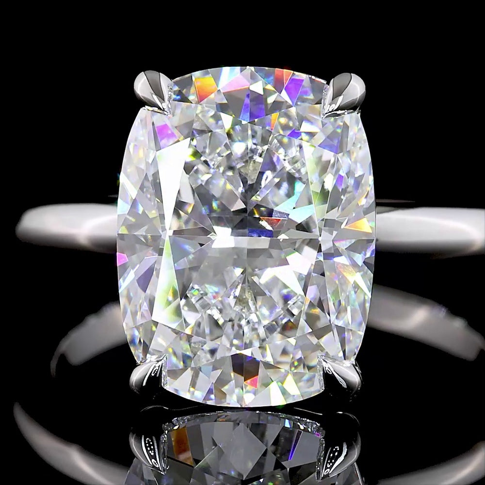 14K White Gold 5.10 Carat Solitaire Ring with Cushion Brilliant Cut Lab Grown Diamond, D VVS2 Clarity, IGI Certified - Covaloro Fine Jewelry