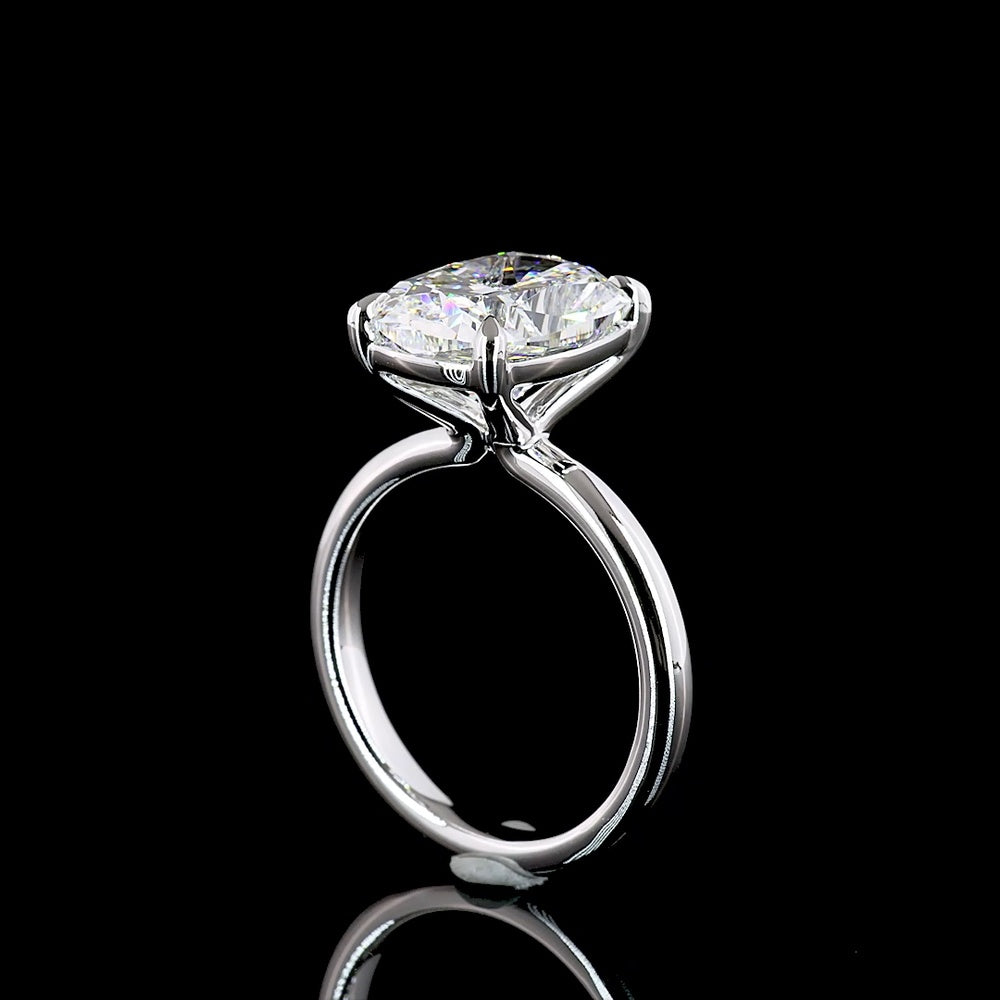 14K White Gold 5.10 Carat Solitaire Ring with Cushion Brilliant Cut Lab Grown Diamond, D VVS2 Clarity, IGI Certified - Covaloro Fine Jewelry