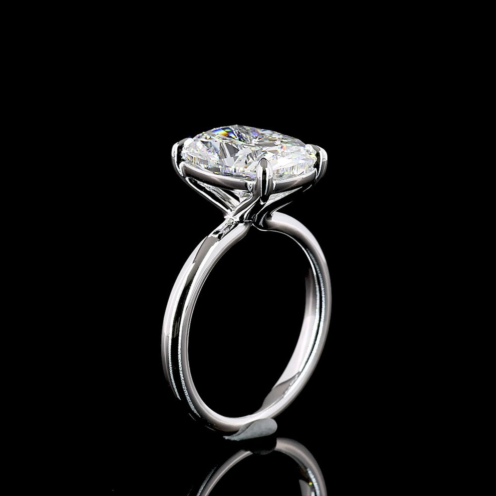 14K White Gold 5.10 Carat Solitaire Ring with Cushion Brilliant Cut Lab Grown Diamond, D VVS2 Clarity, IGI Certified - Covaloro Fine Jewelry