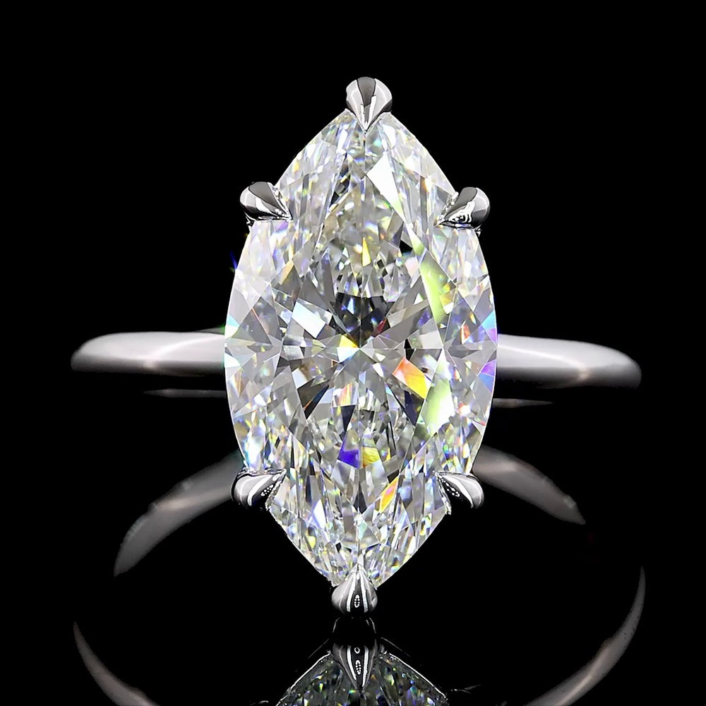 14K White Gold 5.11 Carat Marquise Cut Lab Diamond Solitaire Ring - IGI Certified E-F VVS2 - Covaloro Fine Jewelry