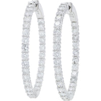 14K White Gold 5.17 Carat Diamond Inside - Out Hoop Earrings - 1.50" Diameter