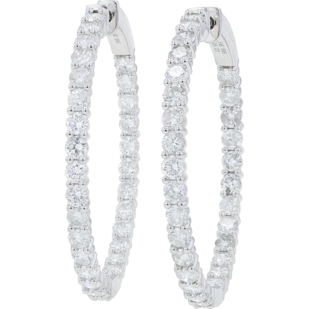14K White Gold 5.17 Carat Diamond Inside - Out Hoop Earrings - 1.50" Diameter