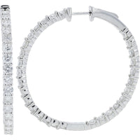 14K White Gold 5.17 Carat Diamond Inside - Out Hoop Earrings - 1.50" Diameter
