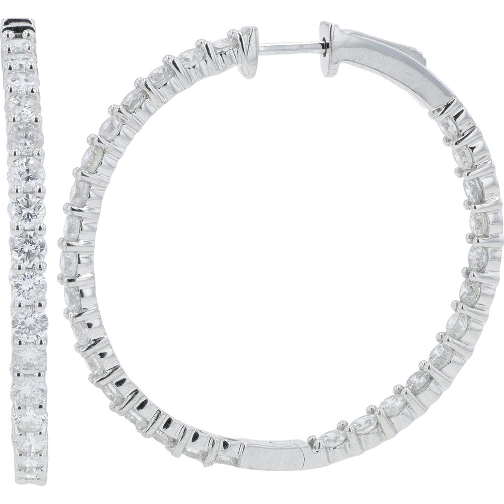 14K White Gold 5.17 Carat Diamond Inside - Out Hoop Earrings - 1.50" Diameter