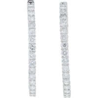 14K White Gold 5.17 Carat Diamond Inside - Out Hoop Earrings - 1.50" Diameter