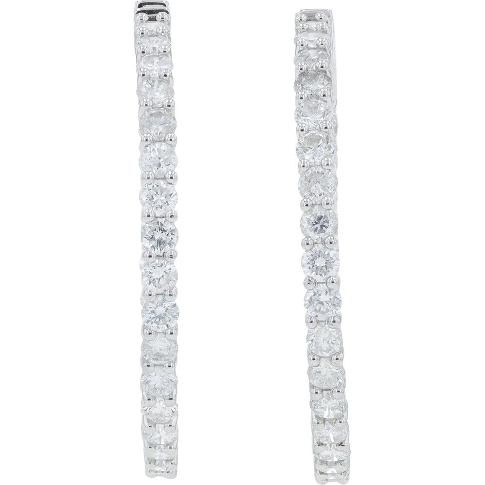 14K White Gold 5.17 Carat Diamond Inside - Out Hoop Earrings - 1.50" Diameter