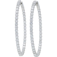 14K White Gold 5.28 Carat Diamond Inside - Out Hoop Earrings - 5.28 Carat Total Diamond Weight