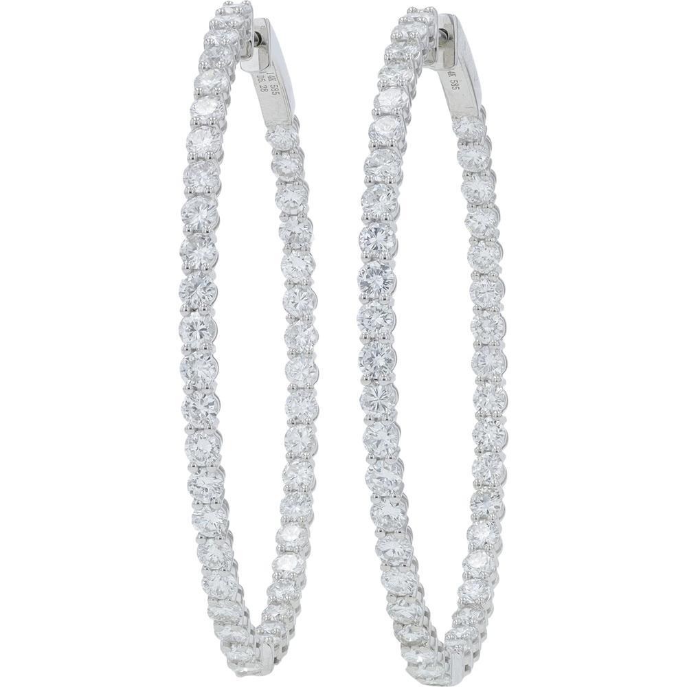 14K White Gold 5.28 Carat Diamond Inside - Out Hoop Earrings - 5.28 Carat Total Diamond Weight