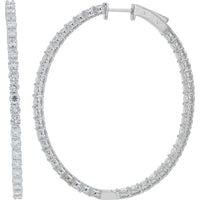 14K White Gold 5.28 Carat Diamond Inside - Out Hoop Earrings - 5.28 Carat Total Diamond Weight