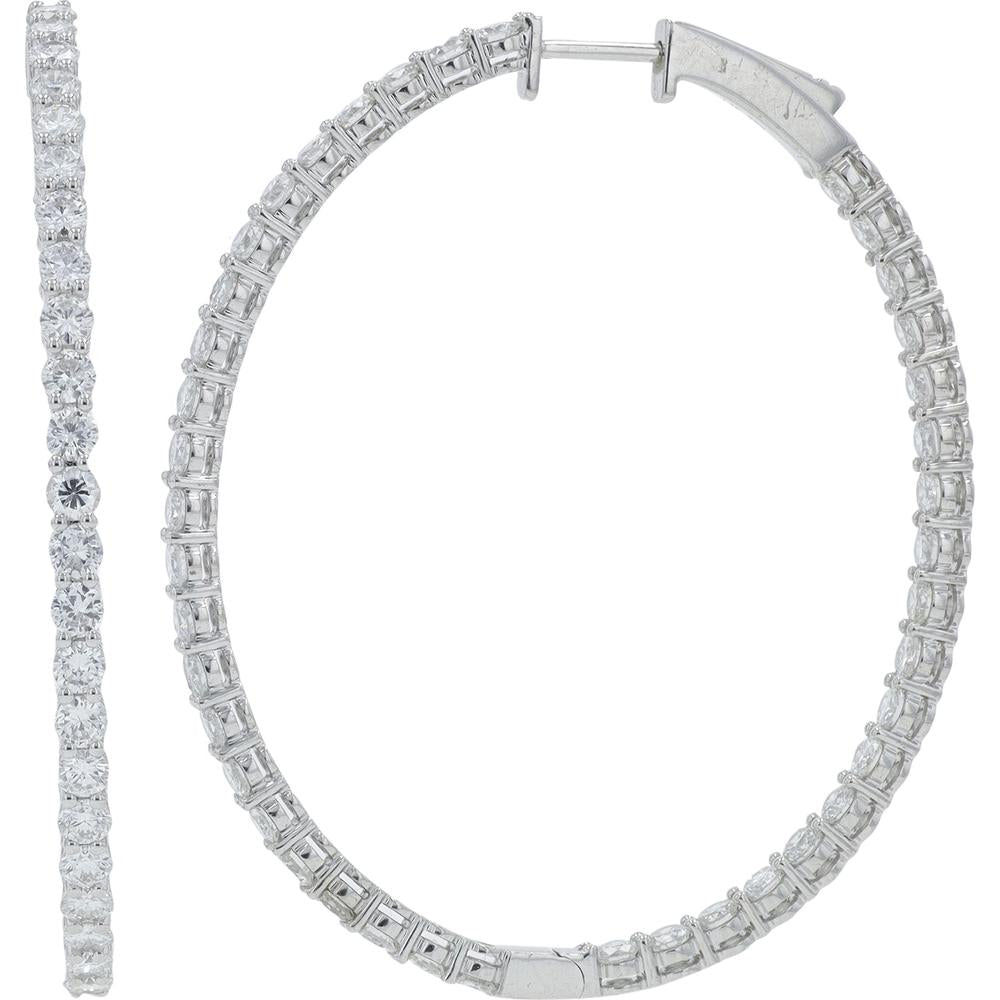 14K White Gold 5.28 Carat Diamond Inside - Out Hoop Earrings - 5.28 Carat Total Diamond Weight