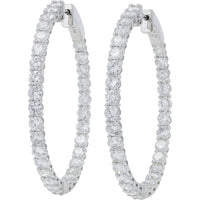 14K White Gold 5.28 Carat Diamond Inside - Out Hoop Earrings - 5.28 Carat Total Diamond Weight