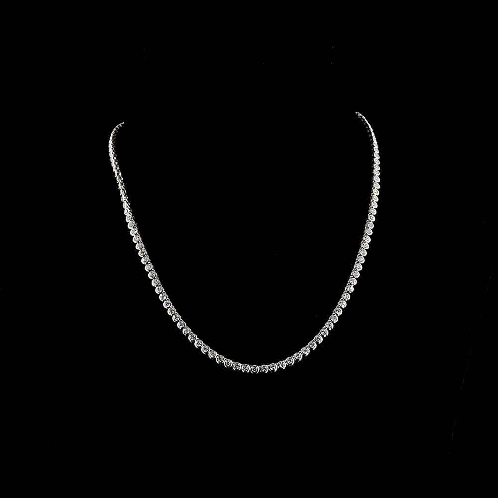 14K White Gold 5.35 Carat Lab Diamond Tennis Necklace with Bezel Set Round Brilliant Cut Stones, E-F Color VS1 Clarity - Covaloro Fine Jewelry