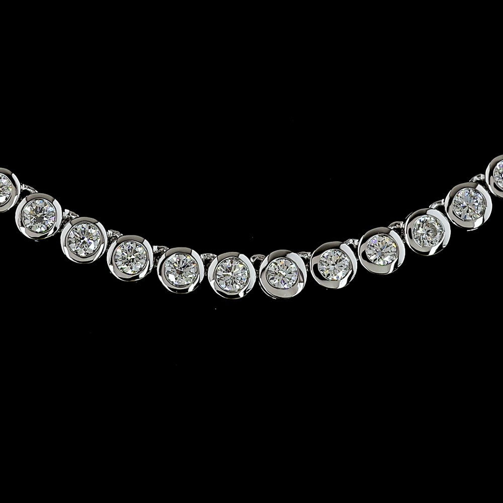 14K White Gold 5.35 Carat Lab Diamond Tennis Necklace with Bezel Set Round Brilliant Cut Stones, E-F Color VS1 Clarity - Covaloro Fine Jewelry