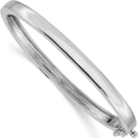 14K White Gold 5.3mm Polished Solid Hinged Oval Bangle Bracelet with Box Catch and Safety Clasp by Oro Pregiato