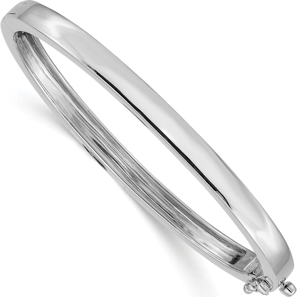 14K White Gold 5.3mm Polished Solid Hinged Oval Bangle Bracelet with Box Catch and Safety Clasp by Oro Pregiato