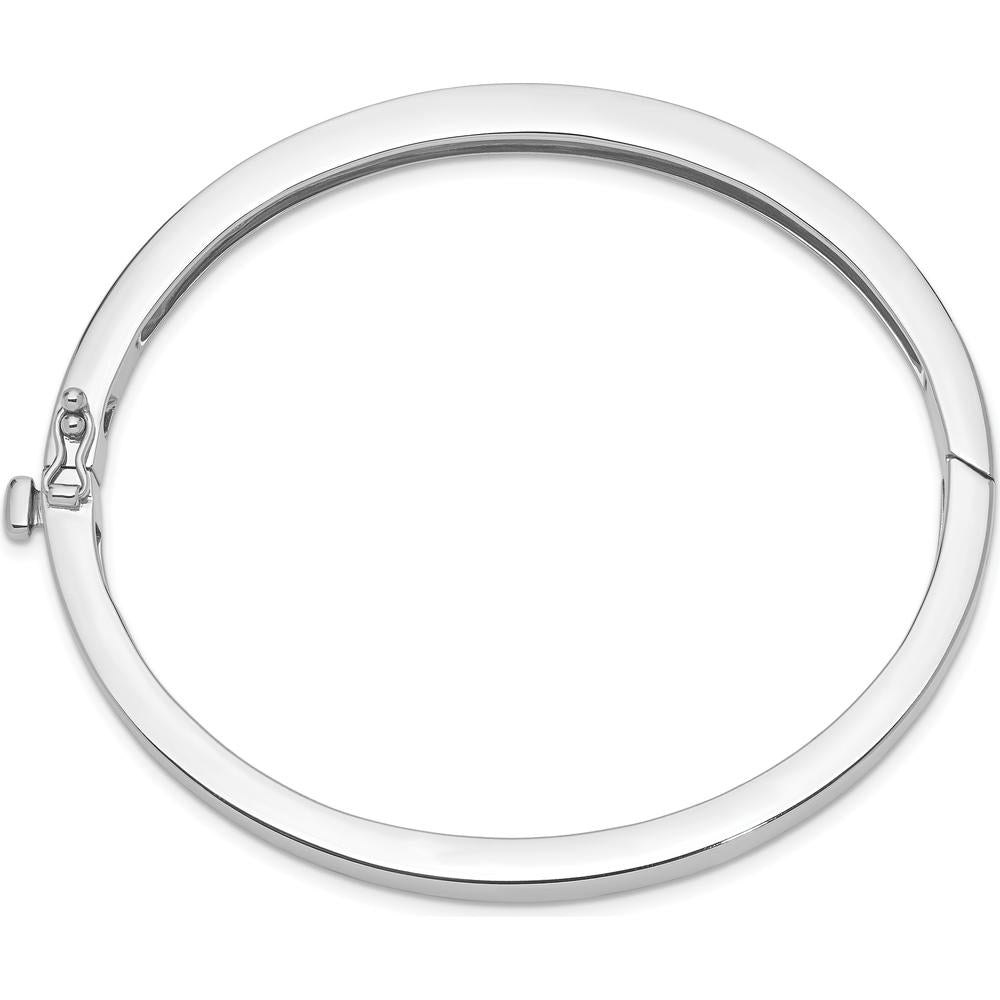 14K White Gold 5.3mm Polished Solid Hinged Oval Bangle Bracelet with Box Catch and Safety Clasp by Oro Pregiato