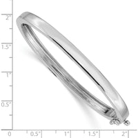 14K White Gold 5.3mm Polished Solid Hinged Oval Bangle Bracelet with Box Catch and Safety Clasp by Oro Pregiato