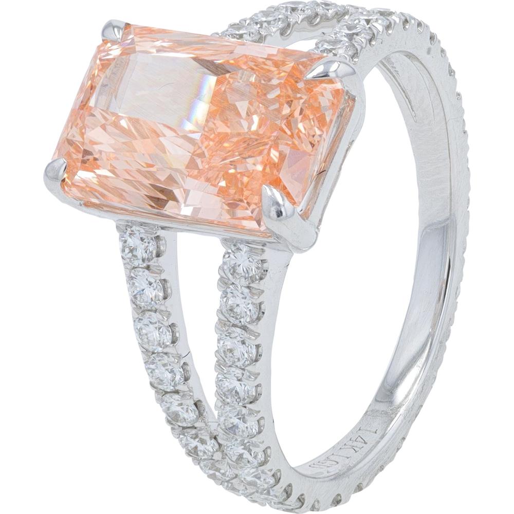 14K White Gold 5.41 Carat Total Weight Pink Lab Grown Diamond Ring with White Diamond Accents - 3.78 Carat Pink Center