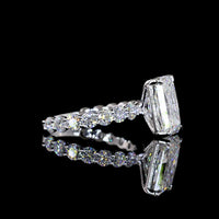 14K White Gold 5.56 Carat Radiant Cut Solitaire Diamond Shank Ring with Lab Grown E VVS2 Center and Brilliant Cut Accents - IGI Certified - Covaloro Fine Jewelry