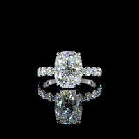 14K White Gold 5.56 Carats Total Weight Cushion Brilliant Lab Diamond Ring with 4.14 Carats Center and Diamond Shank - IGI Certified E-F VVS2 - Covaloro Fine Jewelry