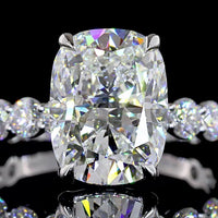 14K White Gold 5.56 Carats Total Weight Cushion Brilliant Lab Diamond Ring with 4.14 Carats Center and Diamond Shank - IGI Certified E-F VVS2 - Covaloro Fine Jewelry