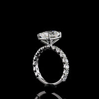 14K White Gold 5.56 Carats Total Weight Cushion Brilliant Lab Diamond Ring with 4.14 Carats Center and Diamond Shank - IGI Certified E-F VVS2 - Covaloro Fine Jewelry