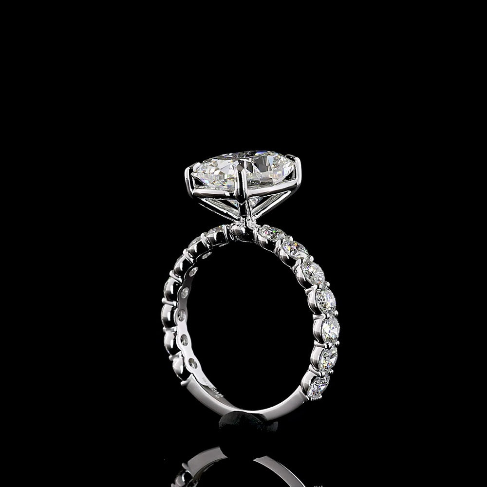 14K White Gold 5.56 Carats Total Weight Cushion Brilliant Lab Diamond Ring with 4.14 Carats Center and Diamond Shank - IGI Certified E-F VVS2 - Covaloro Fine Jewelry
