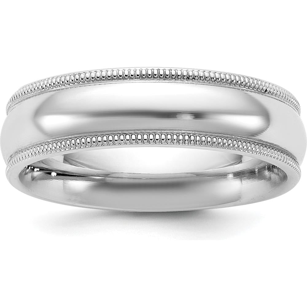 14K White Gold 5.5mm Milgrain Comfort Fit Wedding Band - Size 9 by Luciano & Cie