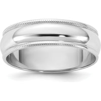 14K White Gold 5.5mm Milgrain Half Round Wedding Band - Rhodium Plated by Luciano & Cie
