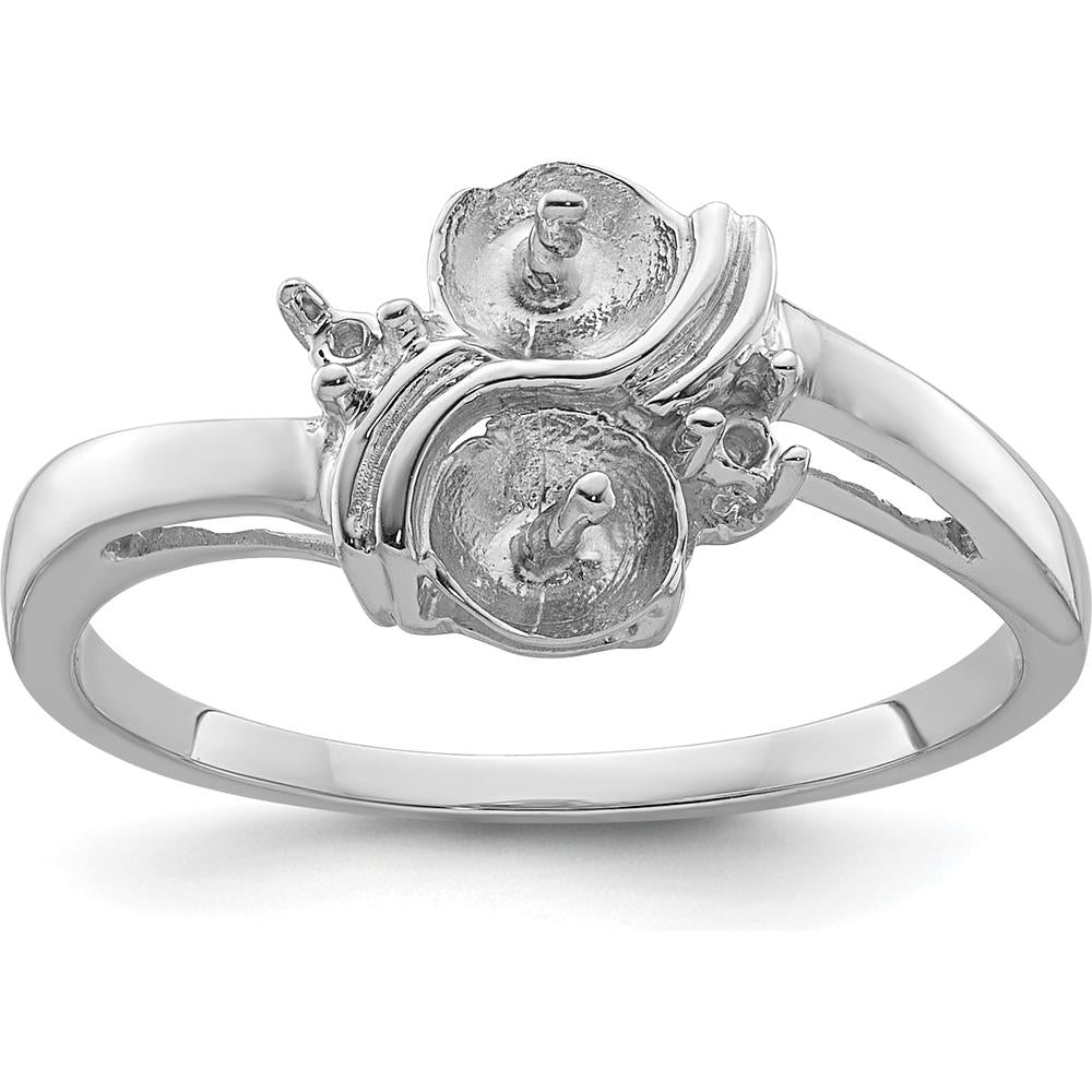 14K White Gold 5.5mm Pearl and 1.6mm Diamond Ring Mounting with Polished Band by Oro Pregiato