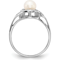 14K White Gold 5.5mm Pearl and Diamond Pavé Wave Ring with 0.14 Carat Total Diamond Weight by Oro Pregiato