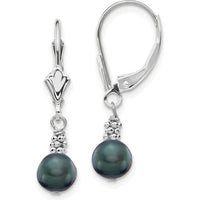 14K White Gold 5-6mm Black Semi-round Freshwater Cultured Pearl Dangle Leverback Earrings by Monteluci Fine Jewelry