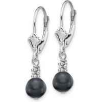 14K White Gold 5-6mm Black Semi-round Freshwater Cultured Pearl Dangle Leverback Earrings by Monteluci Fine Jewelry