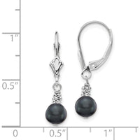 14K White Gold 5-6mm Black Semi-round Freshwater Cultured Pearl Dangle Leverback Earrings by Monteluci Fine Jewelry