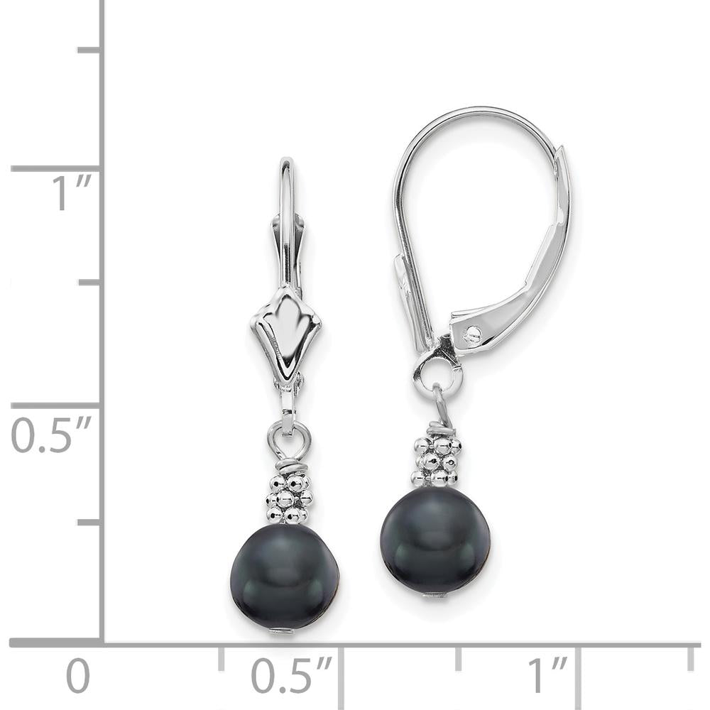 14K White Gold 5-6mm Black Semi-round Freshwater Cultured Pearl Dangle Leverback Earrings by Monteluci Fine Jewelry