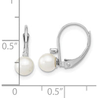14K White Gold 5-6mm Freshwater Cultured Pearl and 0.02 Carat Diamond Leverback Earrings by Monteluci Fine Jewelry